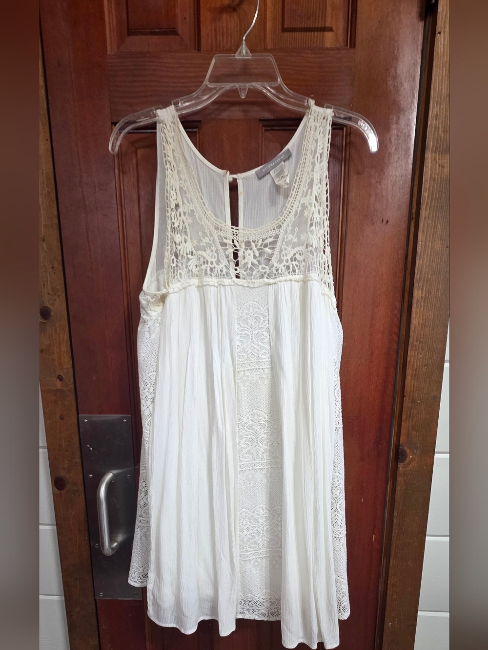 Purple Snow Cream Crochet Yoke Sleeveless Top